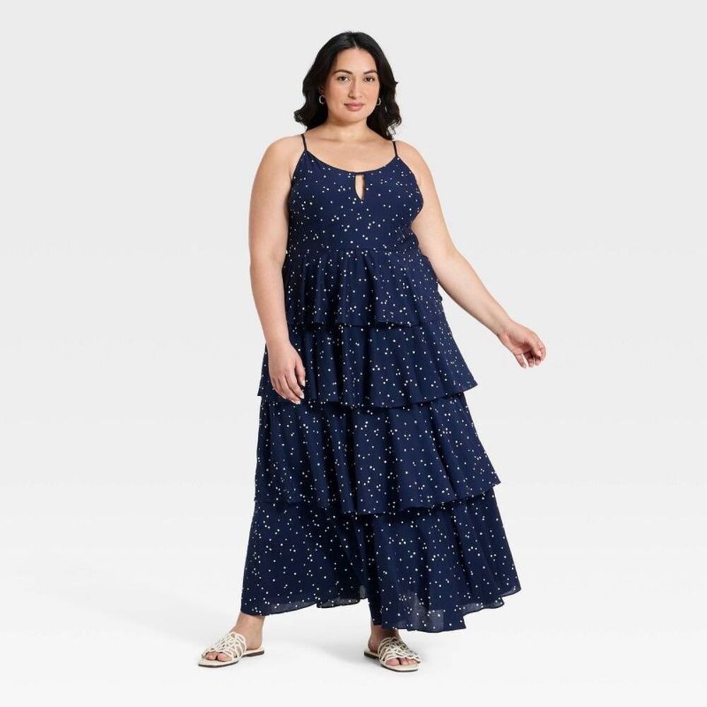 Women's Tiered Ruffle Maxi Dress - A New Day Navy Blue XXL